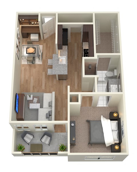 Floor plan for 1 bed, 1 bath, 714 sqft